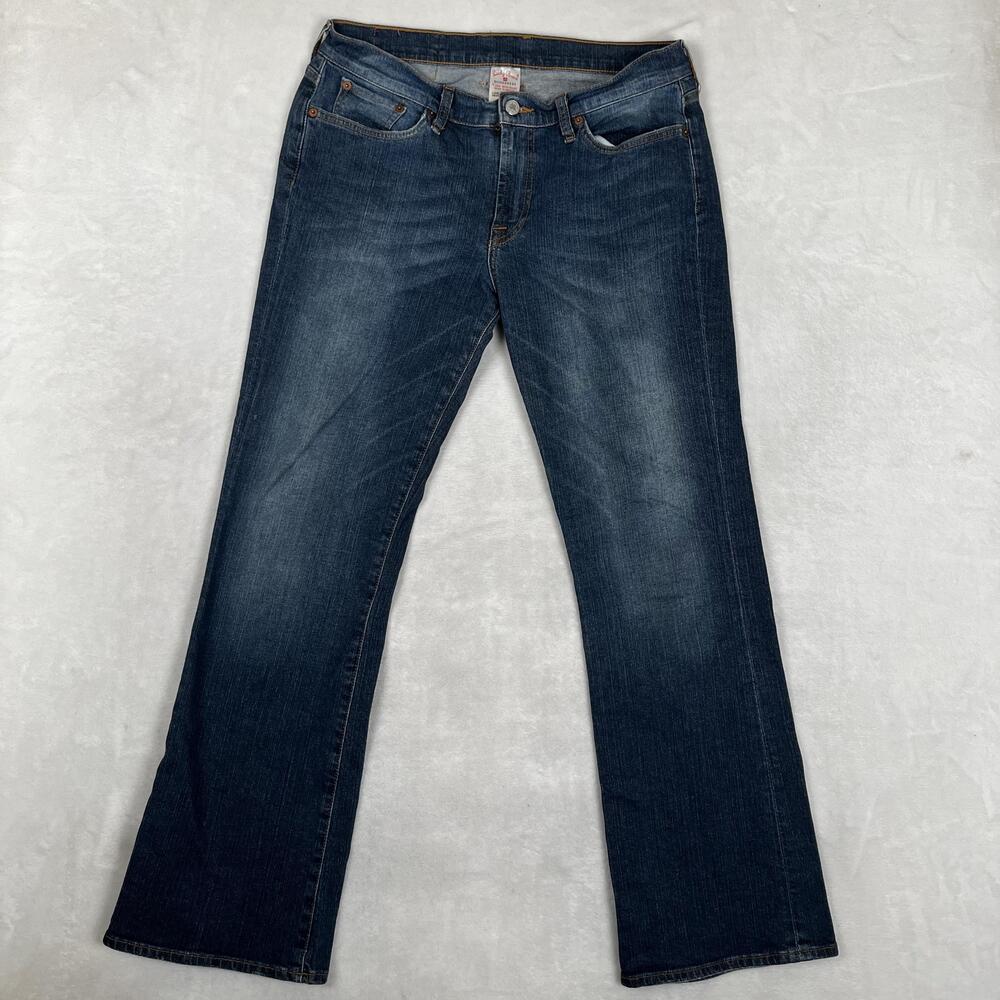VTG Lucky Brand Dungarees Low Rise Flare Jeans Womens 12/31 Blue Med Wash Denim